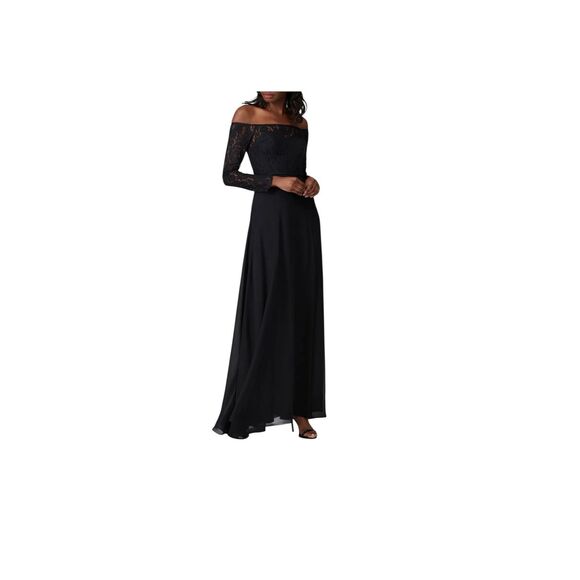 Love by Theia Black Lace Bodice Off-the-shoulder Gown Size 8 MSRP: $320 - Picture 2 of 9